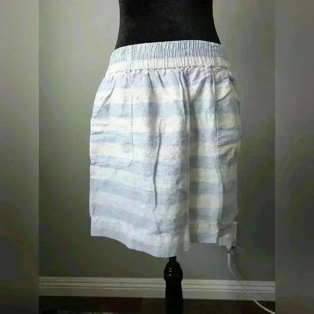 LOFT blue and white striped linen/cotton skirt